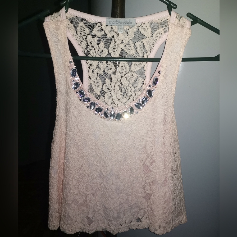 Charlotte Russe Pink lace crop top